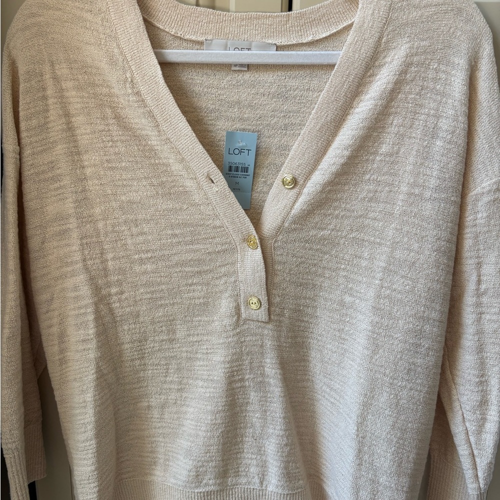 LOFT Cream V-Neck Sweater Classic Style